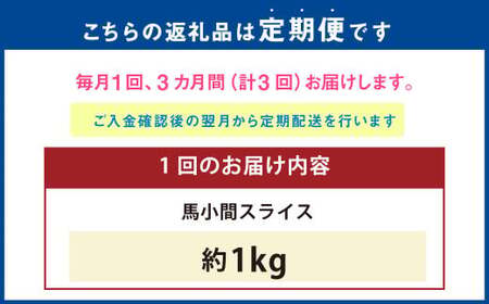 【3ヶ月定期便】 馬小間 スライス 1kg 計3kg 馬肉 馬 お肉 肉 おかず 冷凍