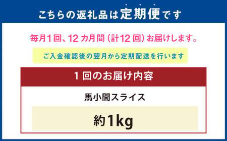 【12ヶ月定期便】 馬小間 スライス 1kg 計12kg 馬肉 馬 お肉 肉 おかず 冷凍