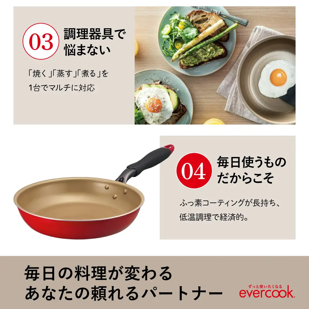 evercook IH フライパン 26cm レッド フライパン