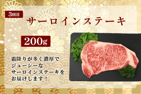 【 定期便 全3回 】 月に1回のお楽しみ！ 椎葉牛ステーキ定期便 総重量 1,080g 【 日本三大秘境 椎葉村 育ちの黒毛和牛 】 牛肉 ステーキ 定期便 肉 牛ヒレ ヒレ肉 ロース サーロイン A5等級指定 黒毛和牛 A5ランク TK-102