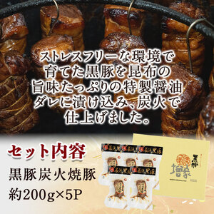 【無添加】【ギフト対応】「福別府農場」 鹿児島黒豚炭火焼豚 計約1kg(約200g×5P) 国産 無添加 添加物 不使用 黒豚 豚肉 肉 ギフト 贈り物 プレゼント ハム チャーシュー 焼豚 おかず おつまみ お中元 お歳暮 c0-128