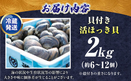 【2026年7月中旬以降順次発送再開】活ほっき貝 2kg 約6～12個 ホッキ [AXAL005]