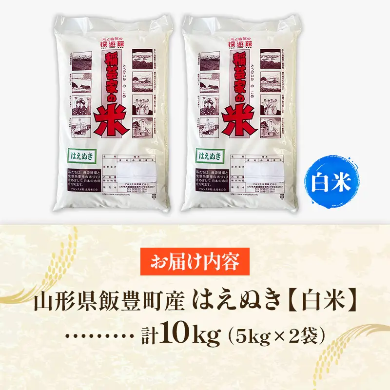 飯豊町産 はえぬき 白米 10kg (R7年産） - 数量限定 おこめ 米 ごはん もっちり 粒ぞろい 粘り 単一米 銘柄 ブランド米 おすすめ 送料無料 マルシチ米穀 山形県 飯豊町【価格改定XA】