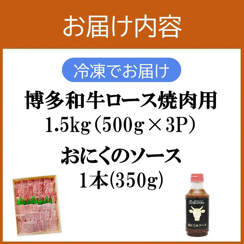 プロトン冷凍 博多和牛ロース焼肉1.5kg【特製オリジナルお肉のソース付き】【J-066】