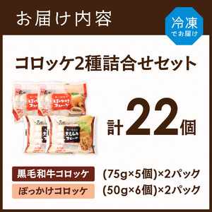 【神戸菊水】黒毛和牛＆神戸名物ぼっかけコロッケ詰め合わせセット(計22個入り)《 黒毛和牛 コロッケ ころっけ 惣菜 おかず おつまみ 》【2401I15902】