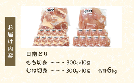 日南どり もも むね 切身 セット 合計6kg 肉 鶏肉 とり 鳥 国産 小分け 真空パック カット済 おすすめ 詰め合わせ おかず お弁当 唐揚げ スープ 煮込み 蒸し料理 ギフト 贈り物 贈答 お祝い 記念日 宮崎県 日南市 送料無料_F78-25