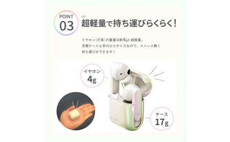 【オーロラ/ホワイト】Bluetooth 5.3 完全ワイヤレス ステレオイヤホン インナーイヤータイプPG-BTE18TW AOS0002VC01