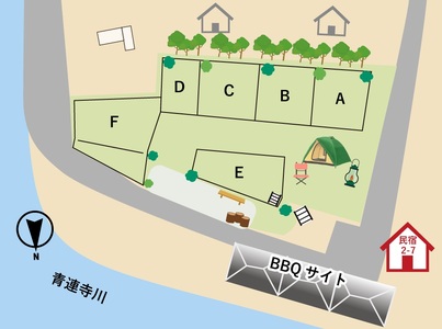 リバーサイドでキャンプ 民宿2・7テントサイト1エリアペアご利用宿泊券 /// キャンプ テントサイト ペア利用券