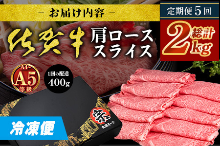 【定期便5回配送】＼とろける佐賀牛／【佐賀牛肩ローススライス400g】ブランド牛 霜降り 極上 高級肉 贅沢 すき焼き しゃぶしゃぶ 鍋 大容量 肉の甘み 柔らかい ギフトにも最適 定期便 5ヵ月 お中元 お歳暮　I-39