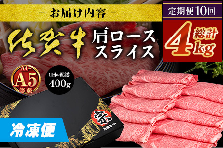【定期便10回配送】＼とろける佐賀牛／【佐賀牛肩ローススライス400g】ブランド牛 霜降り 極上 高級肉 贅沢 すき焼き しゃぶしゃぶ 鍋 大容量 肉の甘み 柔らかい ギフトにも最適 定期便 10ヵ月 お中元 お歳暮　P-11