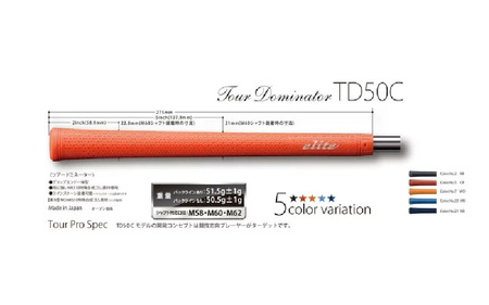 TD50C バックライン無ネイビー ゴルフグリップ 5本セット - 競技志向プレーヤーをターゲットにしたモデル