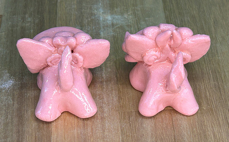 【手びねり】透土練り込み　パステルシーサーペア(施釉本焼) 日用品 インテリア 小物 置物 1対 透土 陶器 焼物 やちむん 工芸品 伝統工芸 選べる 6色 シーサー ギフト 贈り物 贈答品 ふるさと 沖縄県 大宜味村