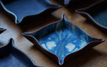 藍染めレザートレイ「レセプシオン・デミ」薄藍 レザートレイ [BACM012]