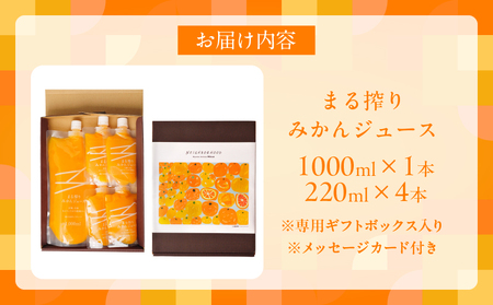果汁 100％ まる搾り みかん ジュース 1000ml×1本 220ml×4本 専用ギフトボックス入り 機能性表示食品 飲料 ソフトドリンク 果物 フルーツ 柑橘 シャーベット 国産 人気 おすすめ ギフト おすそ分け お土産 贈り物 贈答 プレゼント 宮崎県 日南市 送料無料_C148-25