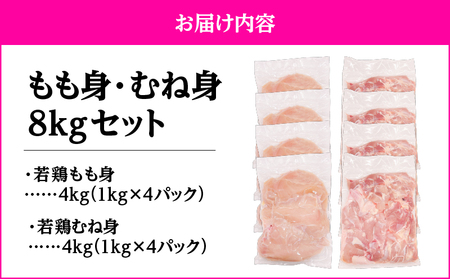 鹿児島県産 若鶏 もも身 ・ むね身 8kg セット KN105-019-01 肉 鶏肉 冷凍