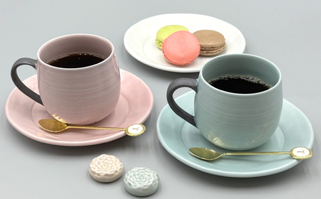 【陶器市特集】【波佐見焼】ココアマグ＆ソーサー 2色セット マットブルー・マットピンク【陶芸ゆたか】[VA147]