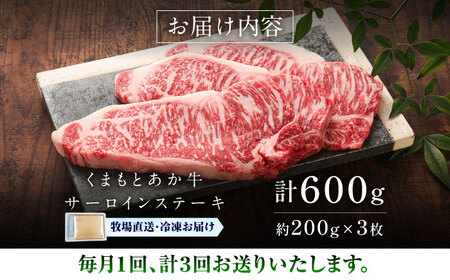 【全3回定期便】【GI認証】くまもとあか牛サーロインステーキ 約200g×3枚 サーロインステーキ  BHAS066