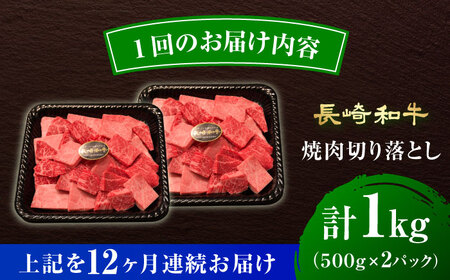 【12回定期便】訳あり長崎和牛焼肉切り落とし約1kg[ECS072] 