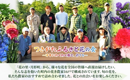 ＜選べる配送月＞ 北海道 花 詰め合わせ 4品種 12本以上 切り花 切花 花束 ブーケ 季節 旬 生花 フラワー アレンジメント 記念日 産地直送 つきがたふるさと花の会 8月お届け