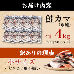 【訳あり】 銀鮭カマ500g×8袋 ふるさと納税 鮭 サケ