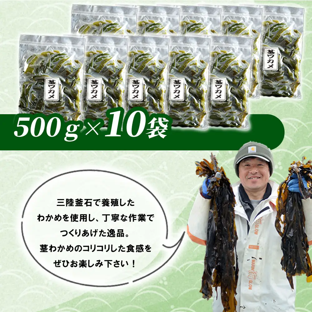 fn-72-027 三陸釜石・漁師直送 湯通し塩蔵茎わかめ (500g×10袋) 両石港 隆丸