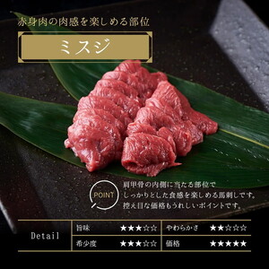 国産 馬刺し 赤身 5種食べ比べ セット（ランプ・ロース・ヒレ・ミスジ・ツカミ） 各100g 【自家製にんにく辛子味噌＆あごだし醤油付き】