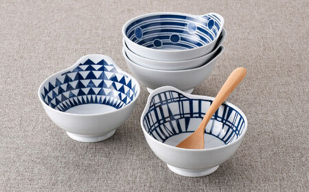 【波佐見焼】そばちょこ・ボウル ネイビー ホワイト オリジナルセット 10点【福田陶器店/西日本陶器】[NB146]