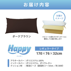 【ダークブラウン】ソファにもベッドにも◎軽量＆万能ビーズクッション｜ハッピーレギュラー / 椅子 インテリア 雑貨 クッション しっかり生地 少し固め カラバリ リラックス 手作り 国産 [aw055-e003_01]