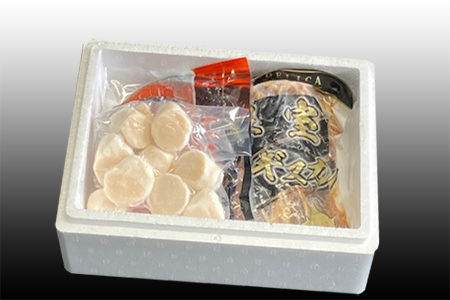 味付けジンギスカン1P、ほたて貝柱200g、紅鮭5切 C-36079
