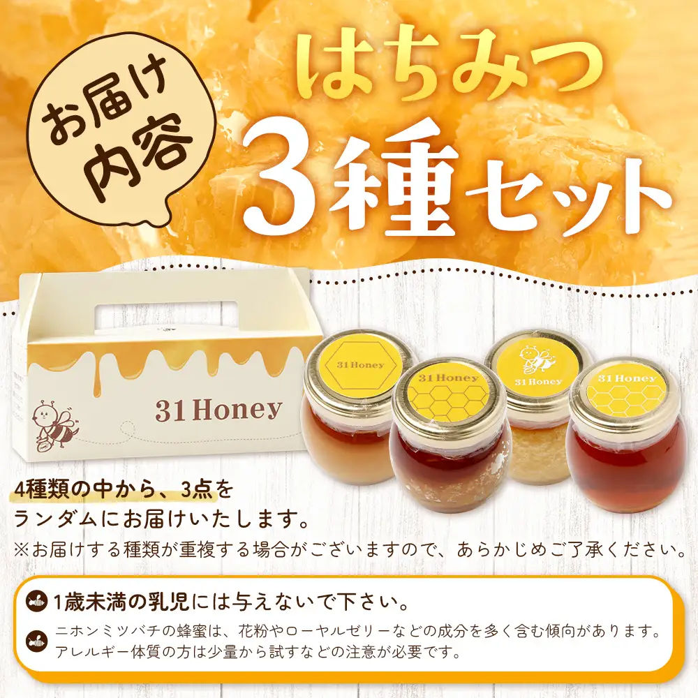 はちみつ 蜂蜜 3種 セット（100g×3個）31 Honey《数量限定》MM-1｜国産 はちみつ ハチミツ 蜂蜜 養蜂 ハニー 百花蜜 百花はちみつ 日本みつばち 天然 非加熱 産地直送 鹿児島県 南大隅町 南大隅町日本みつばち研究会