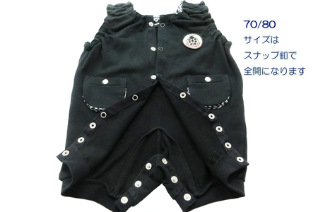 TENTOUMUSHI パイルワッペンロンパース・黒・70サイズ [0809]