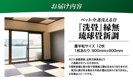 現代の名工カンパニー特製！ ペット・介護洗える畳 『 洗畳 』 縁無琉球畳 新調 6帖サイズ （ 畳 半帖サイズ 12枚 ） K348-014