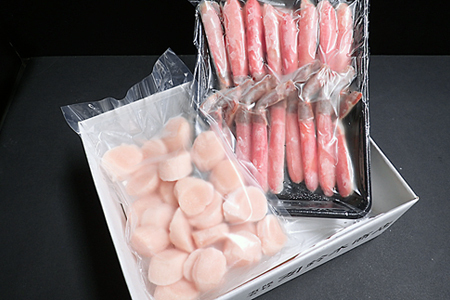 お刺身可！生ずわいがに棒肉ポーション500g(12～20本)、刺身用ほたて貝柱300g B-11121