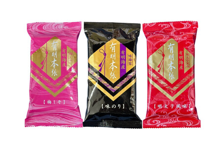 味付け海苔 3種 セット 有明のり 梅しそ 明太子 8切 5枚入り 各8パック 計 24パック [木村食品 福岡県 筑紫野市 21761086]