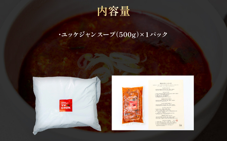 ユッケジャンスープ (500g×1パック) ふるさと納税 福知山市 人気 おすすめ ランキング ユッケジャン スープ 韓国 ピリ辛 塩味 辛うま 醤油 ごま油 塩胡椒 煮込み 旨味 牛肉 牛骨出汁 コチュジャン 粉トウガラシ おかず ごはん 【fc-EO008】【焼肉・冷麺ユッチャン。】