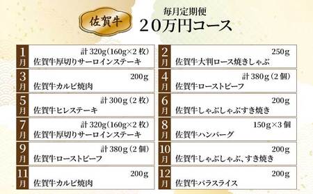 佐賀牛20万円毎月定期便 