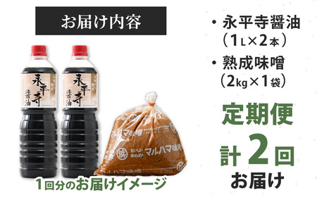 【２回お届け】浜田醤油の醤油（１L×2本）・熟成味噌セット（２kg×１袋）【お届け対象月 10月,1月,4月,7月】/調味料セット 定期便 頒布会　C-014002