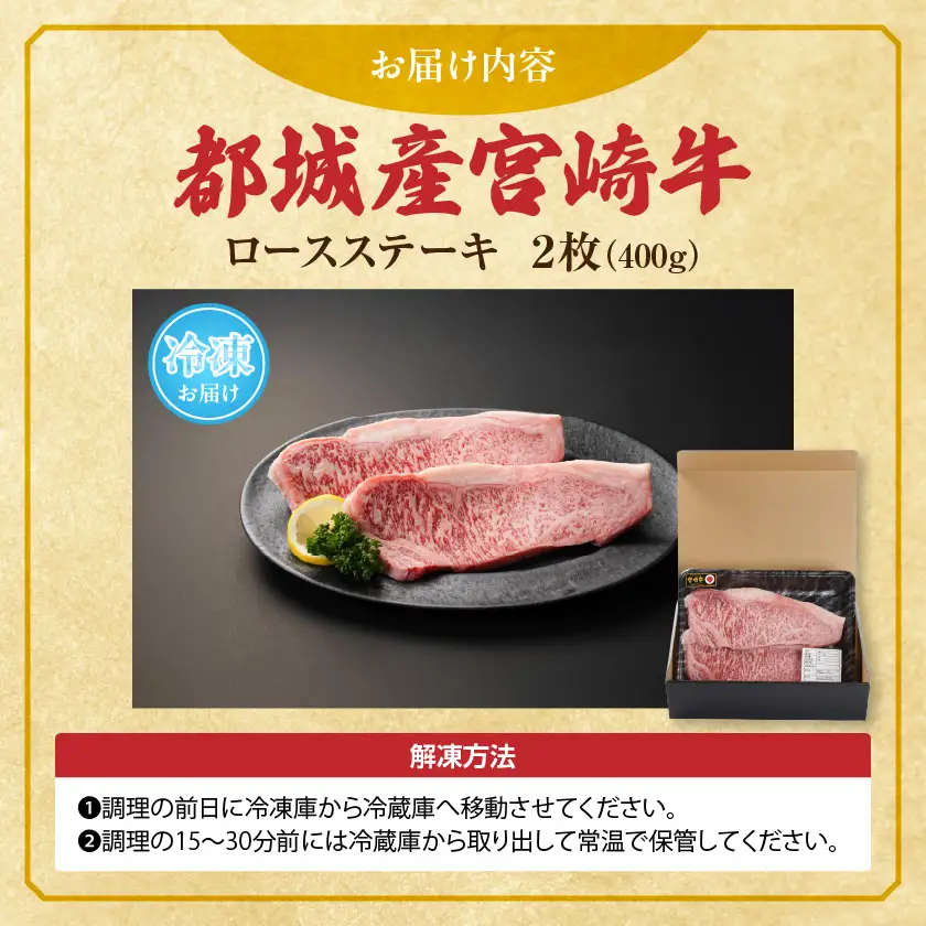 宮崎牛ロースステーキ2枚(合計400g)〔MJ-N303〕_(都城市) 宮崎県 都城市産 宮崎牛 ロース ステーキ 霜降り