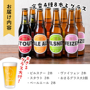 ＜オリジナルグラス付き＞箕面ビール4種8本セット＋おさるグラス大(計8本・各330ml) クラフトビール 地ビール ご当地ビール お酒 アルコール 晩酌 お試し 飲み比べ ギフト プレゼント 贈り物 金賞 誕生日 記念日 【m01-37】【箕面ビール】