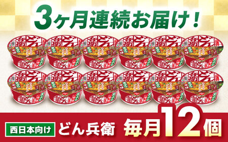 全3回定期便】日清のどん兵衛 天ぷらそば（西日本向け/1ケース12食入