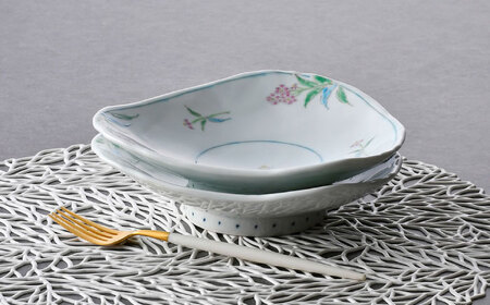 【波佐見焼】草花紋三角皿 2枚セット【藍水】[GB57]