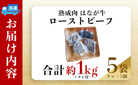 ＜熟成肉 はなが牛ローストビーフ 5袋（1袋200g）＞ 牛肉 牛 肉 ろーすとびーふ 国産 タレ付き 赤身 パーティー ディナー 丼 おつまみ おかず 加工品 特産品 小分け ブランド牛 ゆうぼく 愛媛県 西予市 【冷凍】『2か月以内に順次出荷』UYB0023