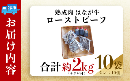 ＜熟成肉 はなが牛ローストビーフ 10袋（1袋200g）＞ 牛肉 牛 肉 ろーすとびーふ 国産 タレ付き 赤身 パーティー ディナー 丼 おつまみ おかず 加工品 特産品 小分け ブランド牛 ゆうぼく 愛媛県 西予市 【冷凍】『2か月以内に順次出荷』UYB0024