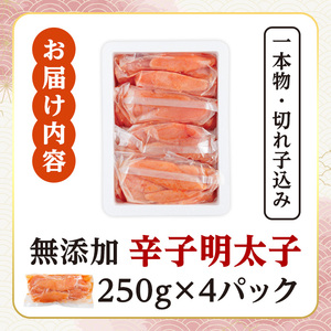 ＜訳あり・規格外＞無着色辛子明太子 一本物・切れ子込み (計1kg)明太子 めんたいこ 一本物 切れ子込み メンタイコ おかず ご飯のお供 小分け 贈り物 【ksg1798】【博多ふくいち】