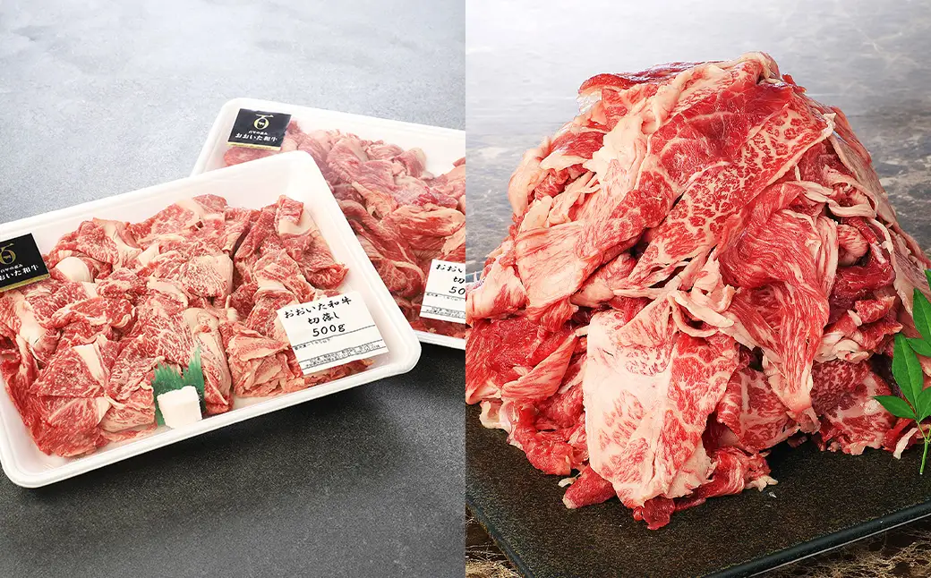 【2ヶ月定期便】 【盛々切り落とし対決！】 おおいた和牛切り落とし 約1.5kg（約500g×3）と大分県産「米の恵み」豚切り落とし 約1.6kg（約400g×4） 計約3.1kg