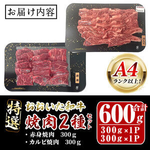 おおいた和牛 A4ランク以上！ 特選 焼肉セット (合計600g・赤身300g+カルビ300g)  国産 牛肉 肉 セット 詰め合わせ 低温熟成 和牛 カルビ 焼き肉 冷凍  【opah023】【ネクサ】