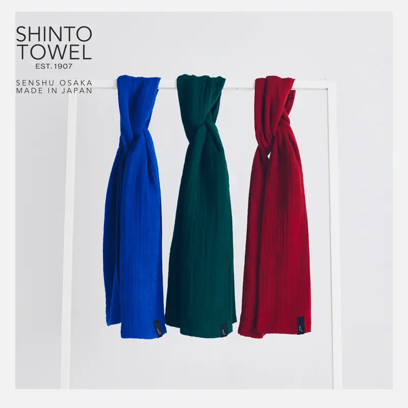 SHINTO TOWEL「2.5重ガーゼ・タオルマフラー」ロングサイズ（ディープレッド）2枚セット オーガニックコットン100%