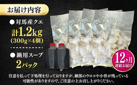 【全12回定期便】対馬産 クエ ぶつ切り 1.2kg 鍋用スープ付《対馬市》【島本水産】高級魚 新鮮 肉厚 本格的 海鮮 鍋セット フライ 煮付け アラ[WBI021]