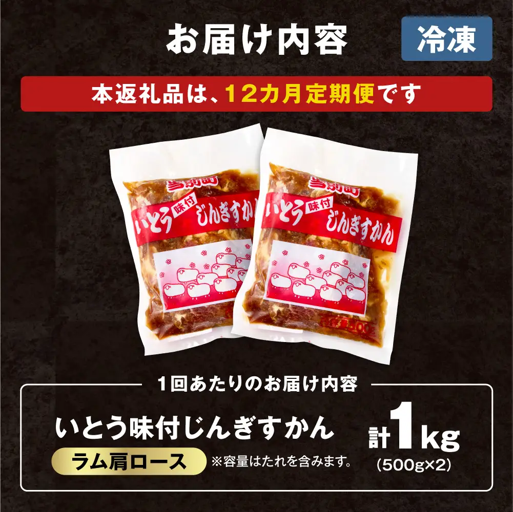 【12ヶ月定期便】【TV紹介！】いとうじんぎすかん ラム肩ロース 1kg