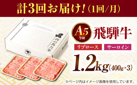 【3回定期便】飛騨牛サーロイン・リブロース 1.2kg(400g×3パック) すき焼きしゃぶしゃぶ用肉 [AVBO027] カルビ 牛肉